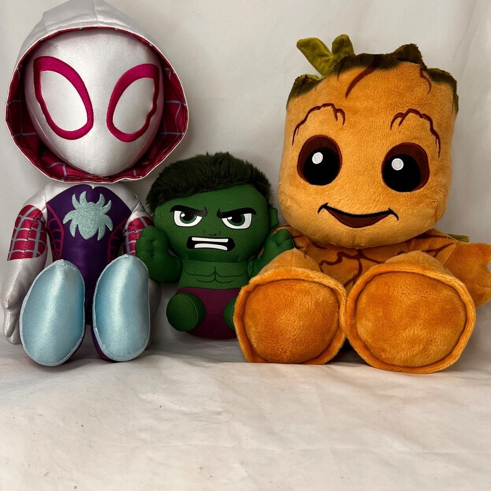 Marvel Spidey His Amazing Friends Plush Lot 3 Hulk Groot Ghost Spider Disney